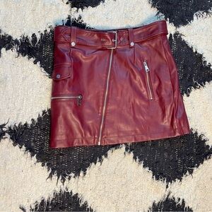 7 for All Mankind Vegan Leather Burgundy Moto Skirt NWT